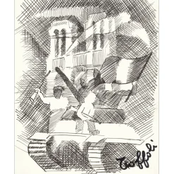 TOFFOLI Louis - Lithographie "L'événement" 27x21cm - 1963