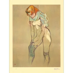 TOULOUSE-LAUTREC Henri - Lithographie "Femme tirant son bas" 76x54cm