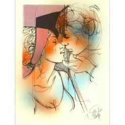VALADIÉ Jean-Baptiste - Lithographie originale rehaussée "Impatience Rehaussée 4" 30x22cm