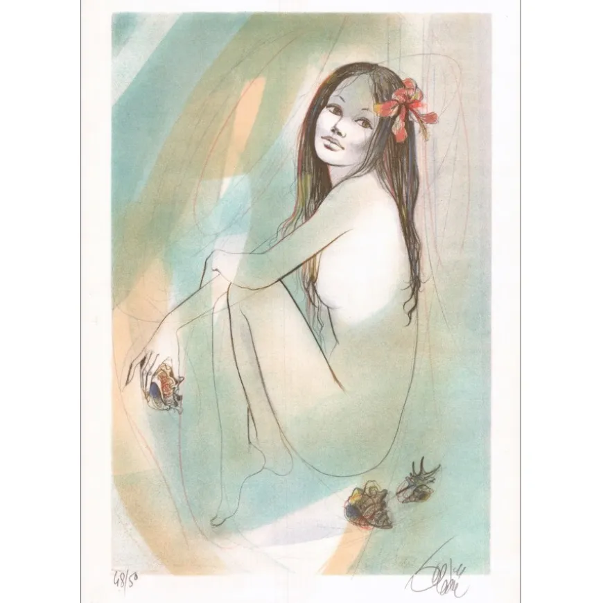 VALADIÉ Jean-Baptiste - Lithographie originale "Ève polynésienne" 55x39cm