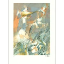 VALADIÉ Jean-Baptiste - Lithographie originale "Dans l'eau de la claire fontaine" - 74x52cm - 1976