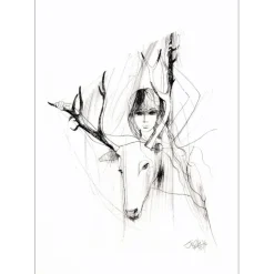 VALADIÉ Jean-Baptiste - Lithographie originale "Femme et Cerf" 50x32cm