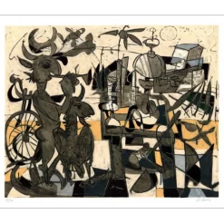 VENARD Claude - Lithographie originale "Grande composition au faune" 72x90cm
