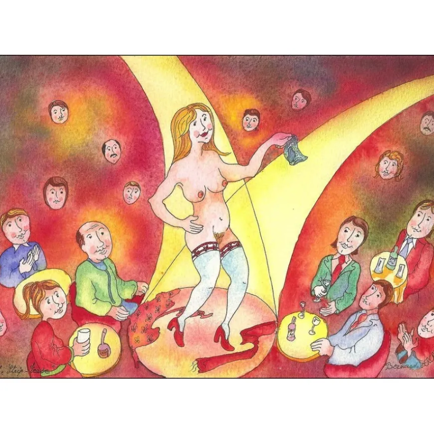 VERCRUYCE Bernard - Dessin à l'aquarelle "Le Streap-Tease" 17x24cm