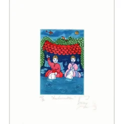 VERCRUYCE Bernard - Lithographie originale "Les lavandières" 34x25cm