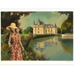 VERNET-BONFORT Robert - Lithographie originale "Château d'Azay le rideau" 54x75cm - Ex 1/250