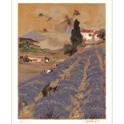 VERNET-BONFORT Robert - Lithographie originale "Le champ de lavande" 75x52cm