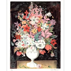 VERNET-BONFORT Robert - Lithographie originale "Le bouquet de fleurs" 75x52cm