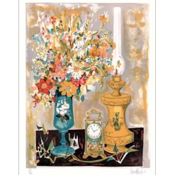 VERNET-BONFORT Robert - Lithographie originale "Nature morte à la lampe" 75x52cm
