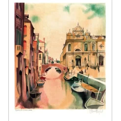 VERNET-BONFORT Robert - Lithographie originale "Le Canal à Venise" 75x52cm