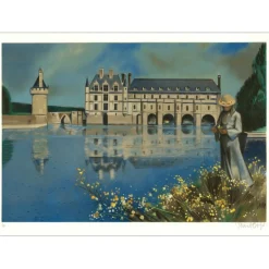 VERNET-BONFORT Robert - Lithographie originale "Château de Chenonceau" 54x75cm - Ex 1/250