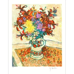 VIEILLEVIE Gérard - Lithographie originale "Bouquet de Fleurs à la nappe II" 76x56cm