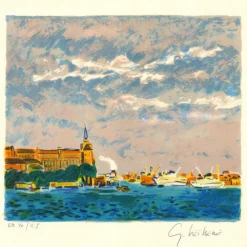 VIEILLEVIE Gérard - Lithographie originale "Venise" 35x37 cm