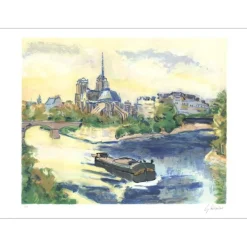 VIEILLEVIE Gérard - Lithographie originale "Paris, L'île de la cité et Notre Dame" 56x76cm