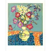 VIEILLEVIE Gérard - Lithographie originale "Bouquet au fond bleu" 76x56cm