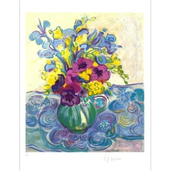 VIEILLEVIE Gérard - Lithographie originale "Bouquet d'anémones" 76x56cm
