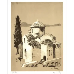 VIKO Victor - Lithographie "L'église" 32x25cm - 1970