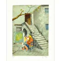 VIKO Victor - Lithographie originale "L'escalier" 64x49cm