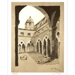 VIKO Victor - Lithographie "Le cloitre" 32x25cm - 1970