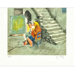 VIKO Victor - Lithographie originale "L'escalier" 64x49cm