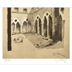 VIKO Victor - Lithographie "Le cloitre" 32x25cm - 1970