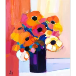 VILLA Aldo - Huile sur toile "Le bouquet de fleurs" 61x50cm (12F)