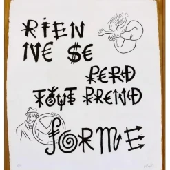 VILLEGLÉ Jacques - Aquagravure originale "Tout Prend Forme (noir et blanc)" 64x55cm - 2020