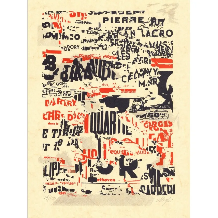 VILLEGLÉ Jacques - Lithographie originale " Tréméac" 35x26cm - 1994