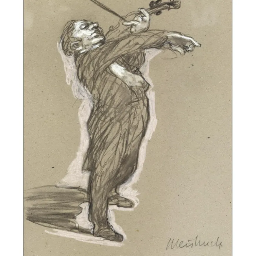 WEISBUCH Claude - Dessin original "Le Violoniste" 34x26cm