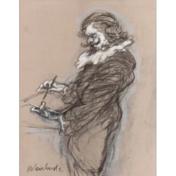 WEISBUCH Claude - Dessin original "Portrait de Jacques Callot" 37x28cm - 2013