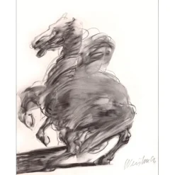 WEISBUCH Claude - Dessin original au crayon "Le cheval cabré" 32x25cm