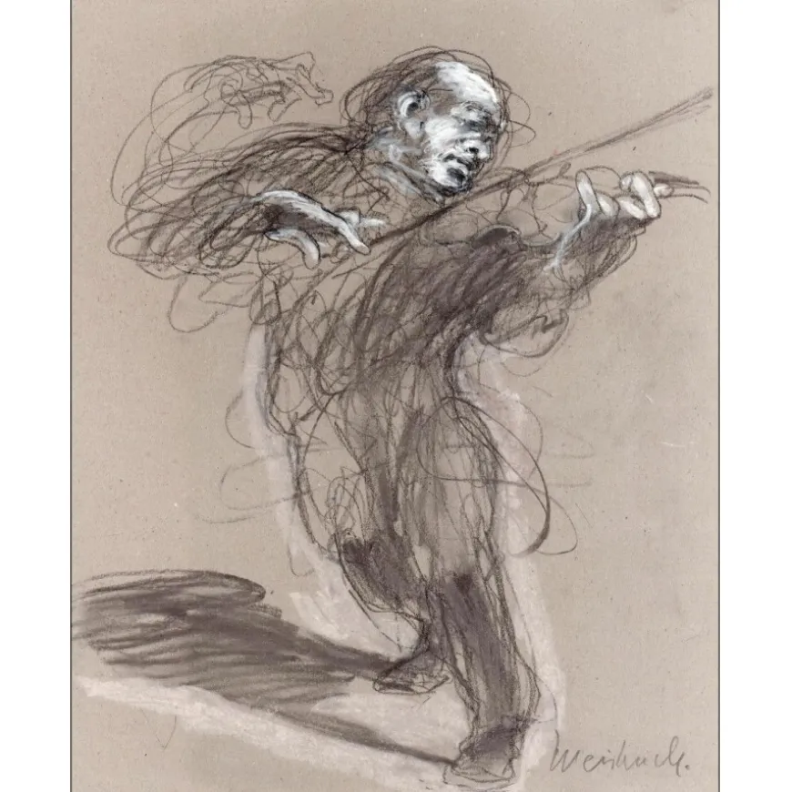 WEISBUCH Claude - Dessin original "Le Violoniste II" 38x29cm - 2012