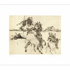 WEISBUCH Claude - Gravure originale "Don Quichotte et Sancho Panza, dans la Sierra" 50x66cm