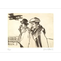 WEISBUCH Claude - Gravure originale "Wright Brothers, pionniers de l'aviation" 29x38cm - 2004