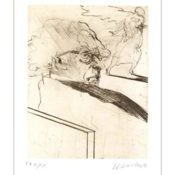 WEISBUCH Claude - Gravure originale "Autoportrait à l'ange" 30x24cm