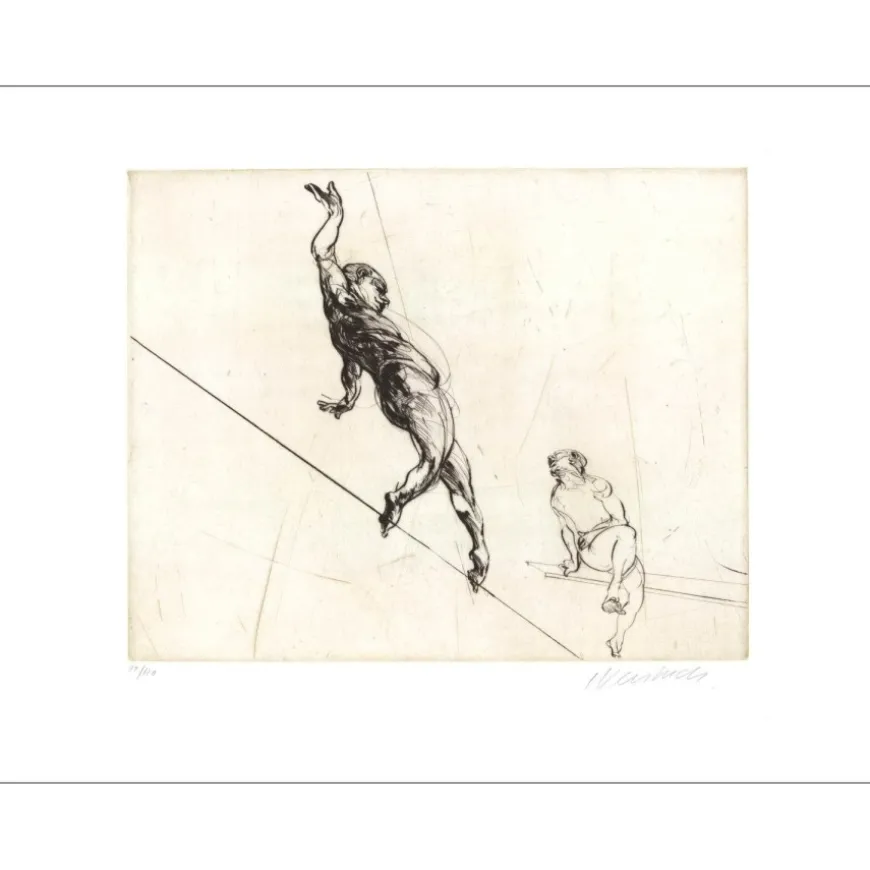 WEISBUCH Claude - Gravure originale "Le funambule" 57x76cm - 1990