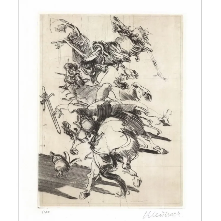 WEISBUCH Claude - Gravure originale "Le Cavalier et la Mort" 66x50cm