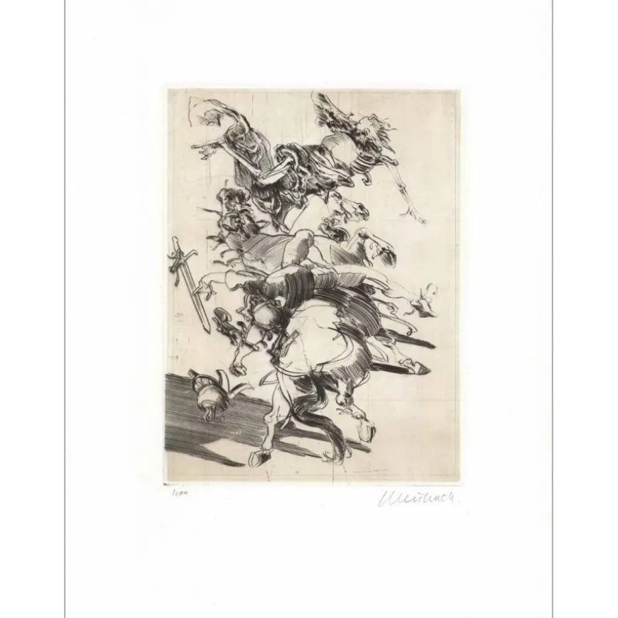 WEISBUCH Claude - Gravure originale "Le Cavalier et la Mort" 66x50cm
