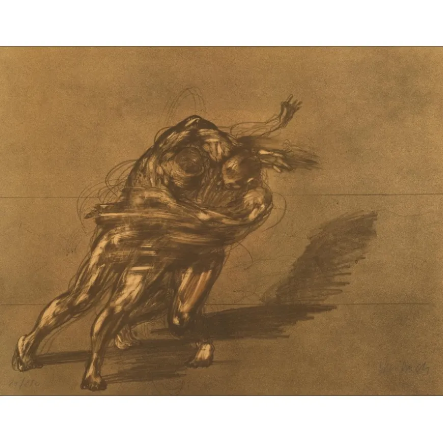 WEISBUCH Claude - Lithographie originale "Les Lutteurs" 49x65cm