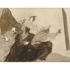 WEISBUCH Claude - Lithographie originale "Le Peintre et le Notables" 56x76cm - 1973