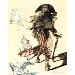 WEISBUCH Claude - Lithographie originale "Polichinelle et ces trois chiens" 76x56cm