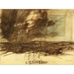 WEISBUCH Claude - Lithographie originale "Le ciel de Lorraine, Sion" 55x76cm - 1976