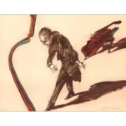 WEISBUCH Claude - Lithographie originale "Le violoncelliste, le rappel" 56x76cm