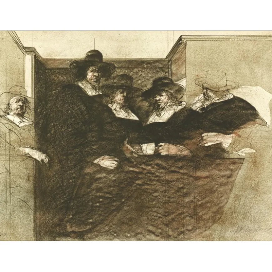 WEISBUCH Claude - Lithographie originale "Les drapiers" 56x76cm - Circa 1975