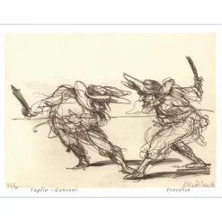 WEISBUCH Claude - Lithographie originale "Comédia Dell'Arte, Taglia-Cantoni et Fracasso" 28x38cm- 2006