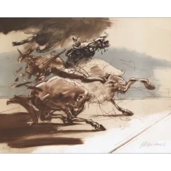 WEISBUCH Claude - Lithographie originale "La chute de Don Quichotte" 56x76cm