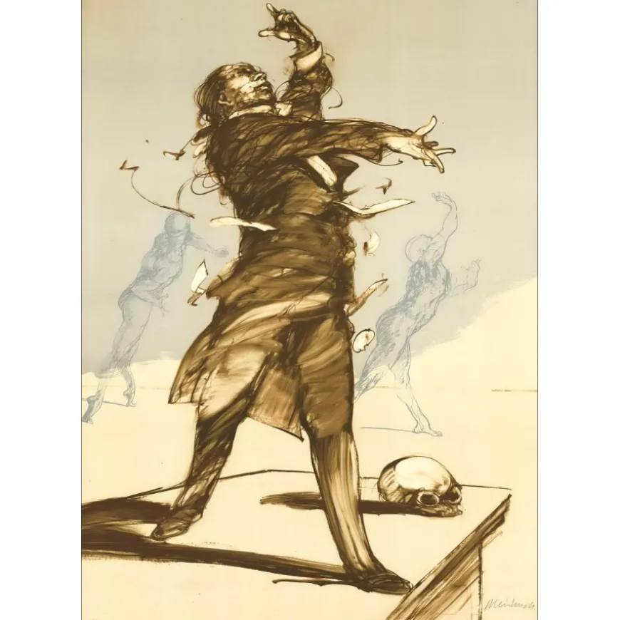 WEISBUCH Claude - Lithographie originale "Le chef d'orchestre" 160x118cm