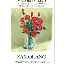 ZAMORANO de BIEDMA Pedro - Lithographie "Bouquet de fleurs, exposition Manoir du Mad" 71x49cm - 1971