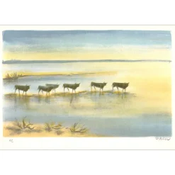 ZAROU - Lithographie originale "Paysage de Camargue 04" 19x28cm