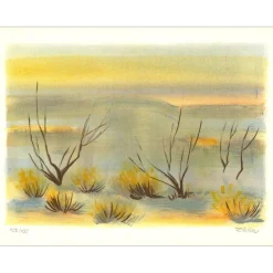 ZAROU - Lithographie originale "Paysage de Camargue 02" 21x27cm